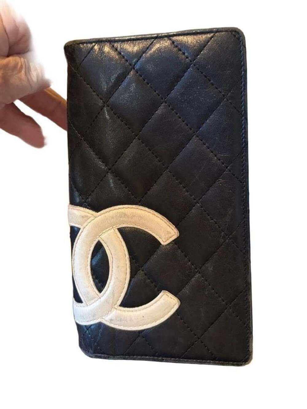 Chanel Cambon Line Quilted Black And White Leather Long Wallet